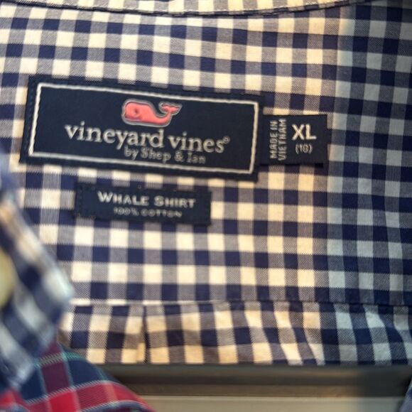 VINEYARD VINES GINGHAM CHECK WHALE BUTTON SHIRT BLUE WHITE BOY COTTON BOYS XL - Picture 5 of 7